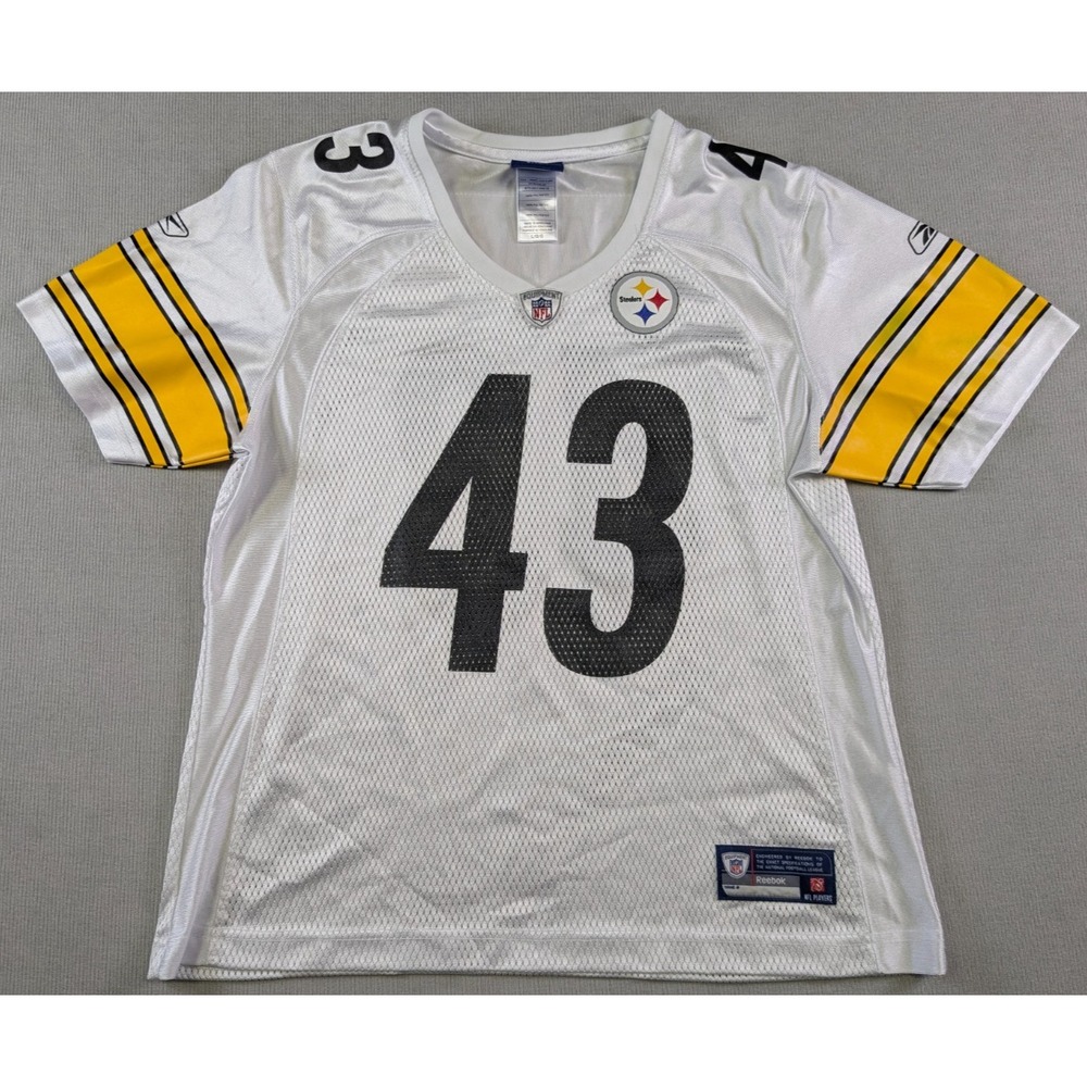 Pittsburgh Steelers Jersey Womens Large White Reebok Troy Polamalu NFL Football